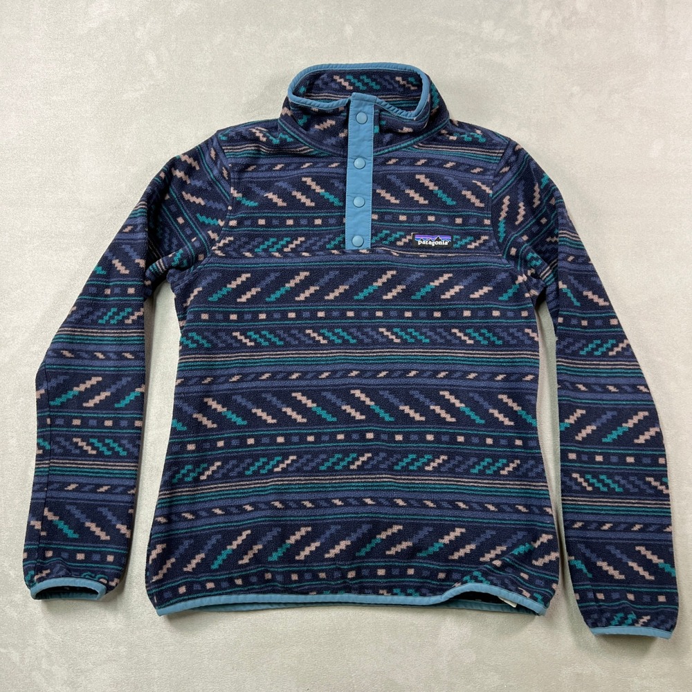 Patagonia Synchilla Snap T Fleece Womens XS Blue Aztec Tribal Pullover Outdoor